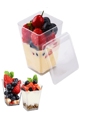 Tall Square Plastic dessert cups with lids